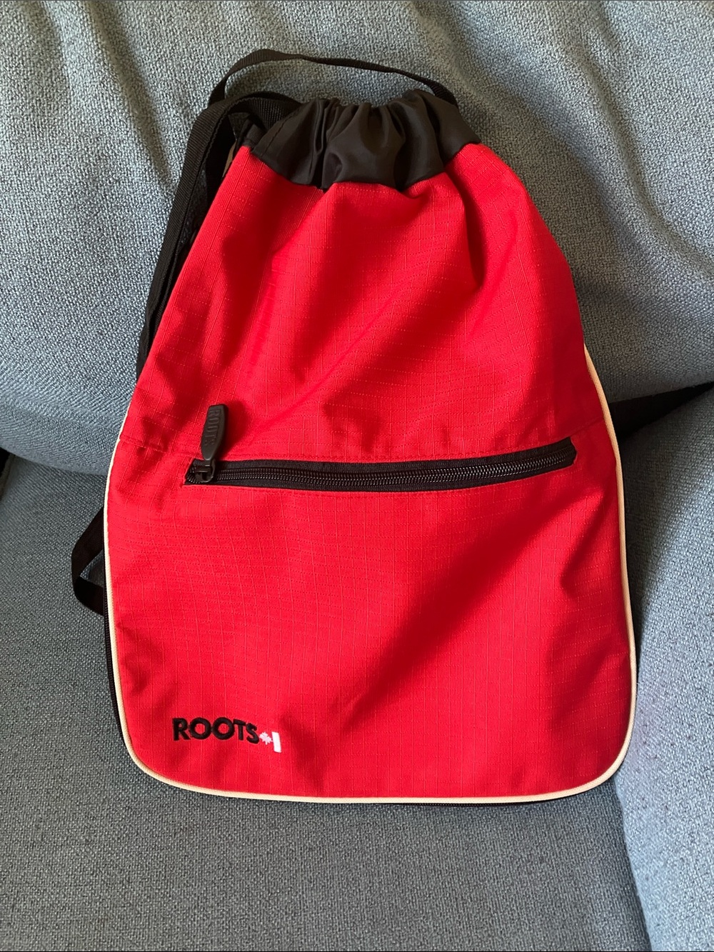 Roots Red Drawstring Backpack with Black Trim